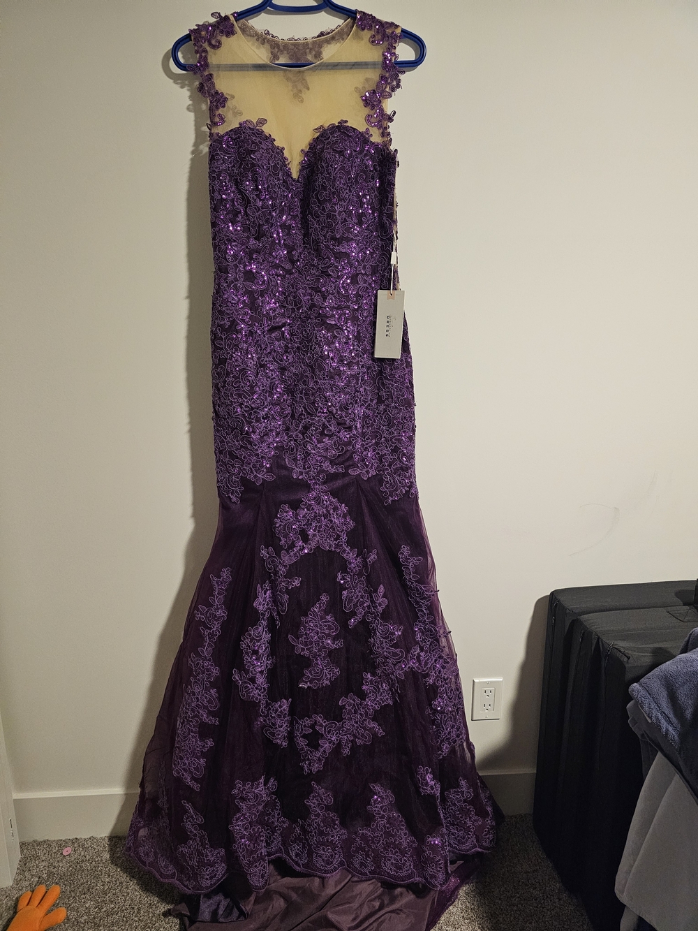 Elegant Purple Lace Mermaid Evening Dress - Sheer Neckline